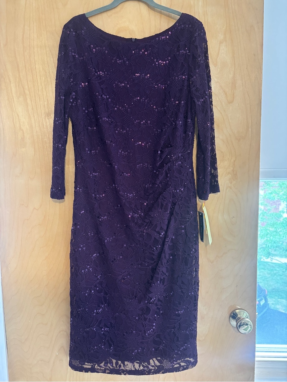 Jessica Howard Deep Plum Lace Sequin Long Sleeve Sheath Dress